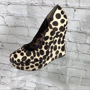 Betsey Johnson animal printed calf hair wedges